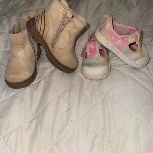 Baby Wonder Nation Pink Tie-Dye Canvas Sneakers & Tan Suede Boot Bundle